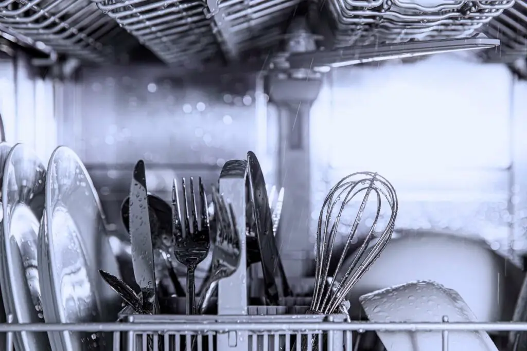 inside of a running wet dishwasher